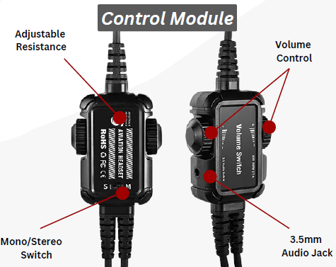 PNR Headset for Pilots - Mono, Passive Noise Reduction, Noise Canceling Microphone, Acoustic Ear Cup, AUX Port, GA Dual Plug with Headset Bag